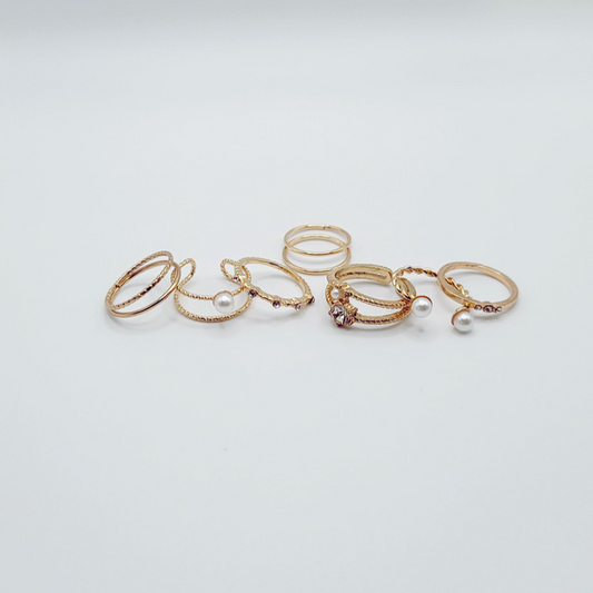 Gold Pearl Ring Set